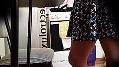 Upskirt view of my sister's friend who comes over for a visit in her miniskirt