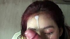 Oh wow, look at this cum all over my cute face... wanna see me rub it in?