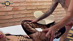 Little Italian girl moans loud taking hard fucking and licking in front of husband.