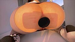 Hey, watch her massive curvy ass drop hard onto that huge dildo in leggings!