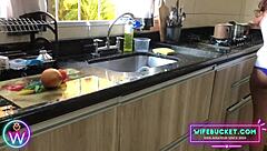 amateur milf wife contrasts kitchen breakfast with unexpected hot fucking