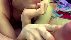 Sexy amateur gives handy handjob to monster big cock in close up