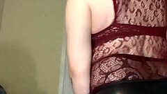 curvy babe in see-through bra strips for squirting bbc dildo fuck session