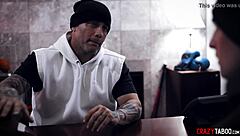 big tits milf gives a hardcore tit job and blowjob to a young athlete with monster cock