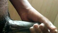 giving massage to my strong long dick with creampie close up