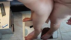 curly bbw girlfriend gets sensual massage turning into passionate lesbian kissing session