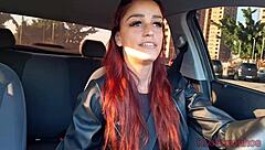 Safada driver catches passenger masturbating in car with public handjob action