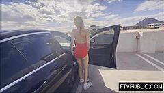 Amateur blonde flashes nude outdoors and masturbates in public