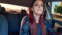 Safada driver catches passenger masturbating in car with public handjob action