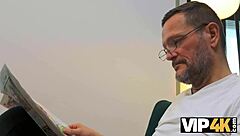 seductive tension builds as old man teases young european teen's big clit