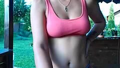 Teen Outdoor Striptease Reveals Tight Cameltoe