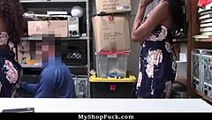 Strict mall cop catches and punishes two young black shoplifters with rough doggy style in office