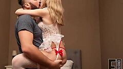 In this story, a blonde goddess cheats on her old husband. She dominates with big tits in her first homemade cuckold session.