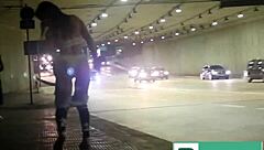 Brazilian Milf's Fiery Pussy Exhibition in Tunnel for Drivers – Sexy Big Ass Voyeur Action