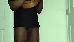 Brunette amateur in see through outfit experiences first time solo anal foreplay with guitar singing roleplay