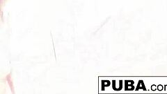 Tiny blonde babe elsa jean fingers her small tits and hairy pussy in solo masturbation