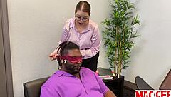 Curvy bbw with big natural tits gets pussy licked and fucked doggystyle in fishnets