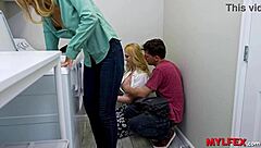 Blonde Milfs Bent Over In Laundry Room For Intense Group Assfucking Action