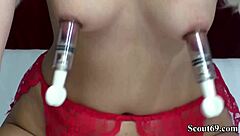 deutsche pregnant chick with milky tits masturbates, right?