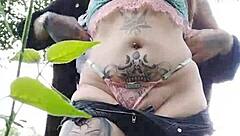 Curvy Brazilian with Pierced Nipples and Natural Tits Flashes Big Pussy Outdoors