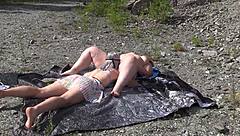 a juicy pawg lesbian washed her friend's fat pussy outdoors before licking it to a clitoral orgasm through intense cunnilingus