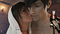 In this cartoon adventure episode the busty brunette in cosplay deepthroats a big cock while fingering her ass during intense anal action in the game