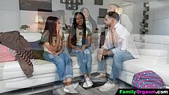 Naughty Siblings Explore First Time Threesome With Passionate Riding And Kissing!