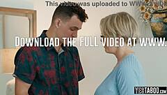 Pervert guy gets busty mature woman to suck and fuck him in garage