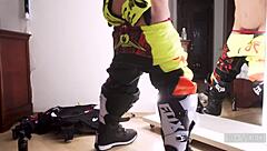 Whoa, check out this hot sex with a horny masked teen 18+ riding passionately on a motorcycle, taking it in ass and swallowing cum!