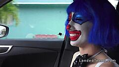Teen in clown costume enjoys outdoor banging leading to a cumshot