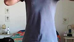 pervy guy trying to stay warm in snow by rubbing his bulge in shorts and thong