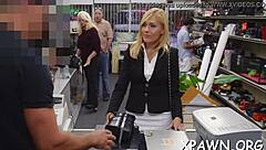 Naughty amateur beauty accepts cash offer for rough doggystyle pounding in shop.