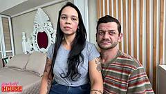 I fuck with my big cock lover as athletic milf while cuckold husband watches our 3some