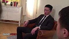 Japanese woman performs oral on two partners at once