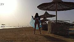 BLONDE FLASHES BIG TITS Without Panties On Public Beach