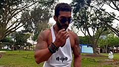 Colombian milf with big tits does yoga routine on bed turning into muscular cowgirl riding and deepthroat with cumshot.