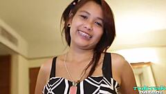 Hey, watch this Thai beauty with a big round ass bounce wildly on that monster cock for a creampie