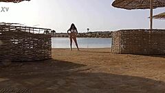 BLONDE FLASHES BIG TITS Without Panties On Public Beach