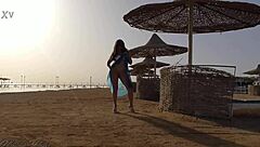 BLONDE FLASHES BIG TITS Without Panties On Public Beach