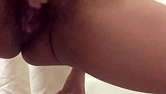 How does rubbing my gaping hairy pussy feel until I squirt? asks Juicemyanal during solo anal masturbation.