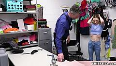 pretty freckled blonde shoplifter faces consequences from angry mall cop in intense encounter