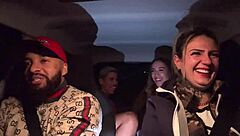 Uber driver picks up lesbian couple at Guarulhos airport. They end up in wild car action licking and soaking each other.