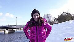 Skinny German teen with small tits gets picked up for first time casting fuck with rough doggystyle and facial cumshot