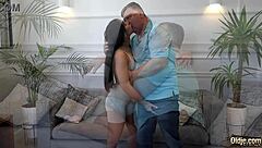 gorgeous horny nymphet helps old guy relax by riding cowgirl and getting wet pussy licked for orgasm