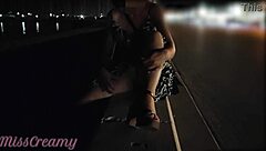 Hot teacher caught flashing wet pussy outdoors on public street with people around during masturbation.