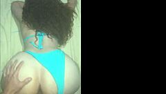 Big ass latina housewife bent over in tiny blue bikini for doggystyle fucking