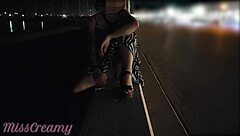 Hot teacher caught flashing wet pussy outdoors on public street with people around during masturbation.