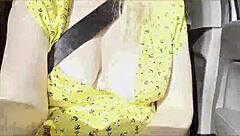 Wifey Flashes Perfect Tits In Car Outdoors