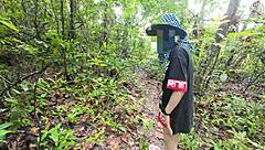 Seductive Thai Babe Walking Solo in Nature Garden Showing Pussy in Cosplay Outdoors