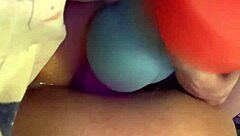 Kinky anal fuck with knotted colorful dildo